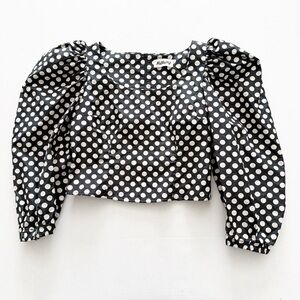 AVAVAV Blouse Top Shirt Polka Dots Crop Puff Sleeve